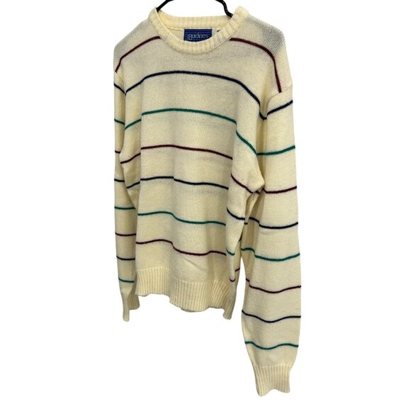 Vintage Burdines Yellow Striped Knit Sweater Crewneck Long Sleeve Sz M - Picture 3 of 8